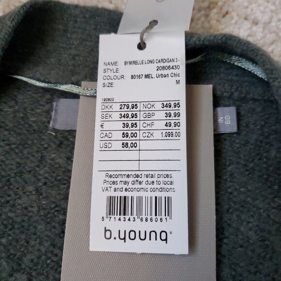 NWT B. Young Long Grey Cardigan Size Medium with Pockets - Picture 12 of 13